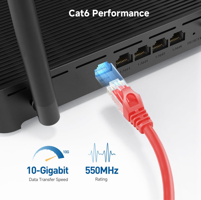 Cable Matters 10Gbps 5-Pack Snagless Short Cat 6 Ethernet Cable 1 ft (Cat6, Internet, Network) in Red - Image 3